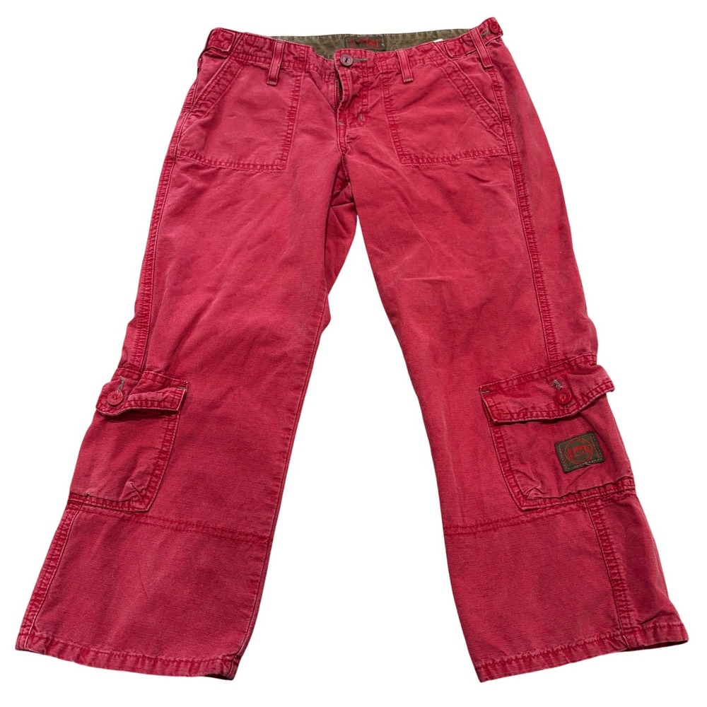 Y2K Cargo Capri Womens 3 Red Utility Wide Leg Mid Rise 85C8432L l.e.i.
